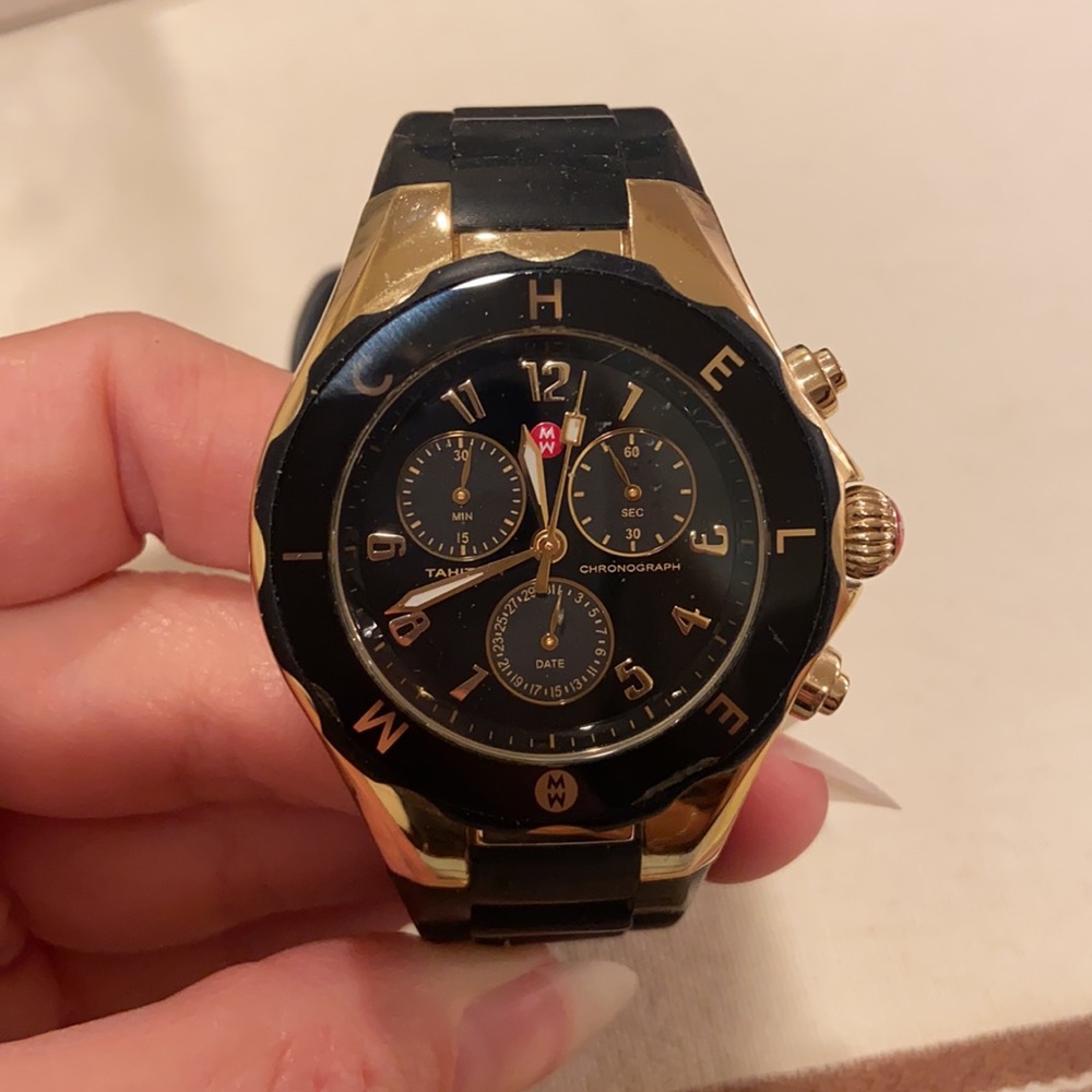 Michele Black and Gold Jelly Watch